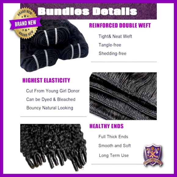 16 18 20 Inch Brazilian Virgin Hair Extensions 3C4A Curly Bundles Quick Weave main image 7
